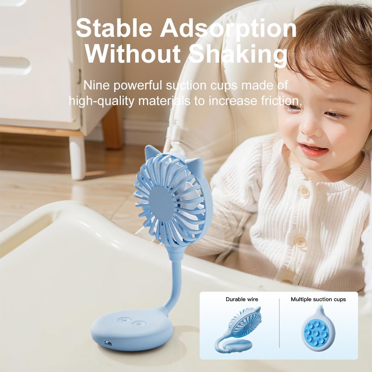 USB Rechargeable Suction Cup Multi-Directional Adjustable Head Small Fan Mini Foldable Handheld Electrical Fan for Camping Sport Travel