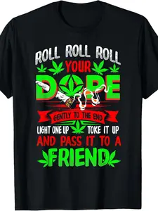Funny Weed Pot Lover Roll Joint Friend Smoking Marijuana Short Sleeve T-Shirt.jpgSame Style for Men and Women 2025 Summer Short-sleeved Printed T-shirt Pure 220G