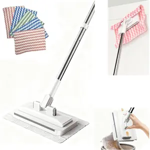 Press Grip Mini Mop with 39 Inches Handle – Press Lock Small Mop Head, One-Click Release Hands-Free Cleaning Tool, Comes with 5 Reusable Cleaning Cloths for Multi-Surface Fast Daily Cleaning