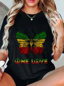 100% Cotton Unisex One Pride Love Rasta Butterfly Reggae Hippie Rastafari Roots T-Shirt Casual Top