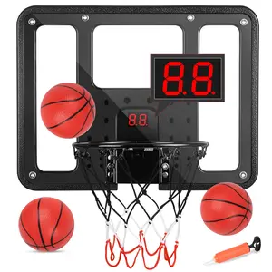 Over-the-Door Mini Basketball Hoop Set – LED Scoreboard, 3 Game Modes, Breakaway Rim (Spring Rim), 3 Balls & Pump for Kids Indoor Play
