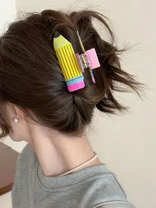 3pcs Women's Pencil Shape Hair Claws, Cute Cartoon Shark Clips, Gentle Half-Up Hairstyles, Colorful New Year Gift, Valentine's Day Accessories