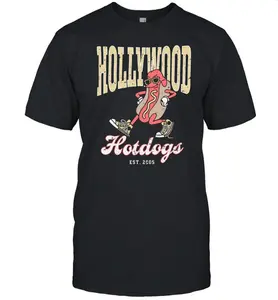 Hollywood Hotdogs Est 2005 Unisex T-Shirt - 100% Cotton, Ribbed Collar, Double Stitched, Glitter Print, Women's Apparel