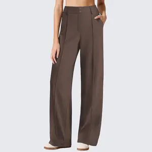 JEKAOYI Women's Wide Leg Dress Flattering Cut Pants Pull On Stretchy High Waisted Casual Yoga Work Pants with Pockets