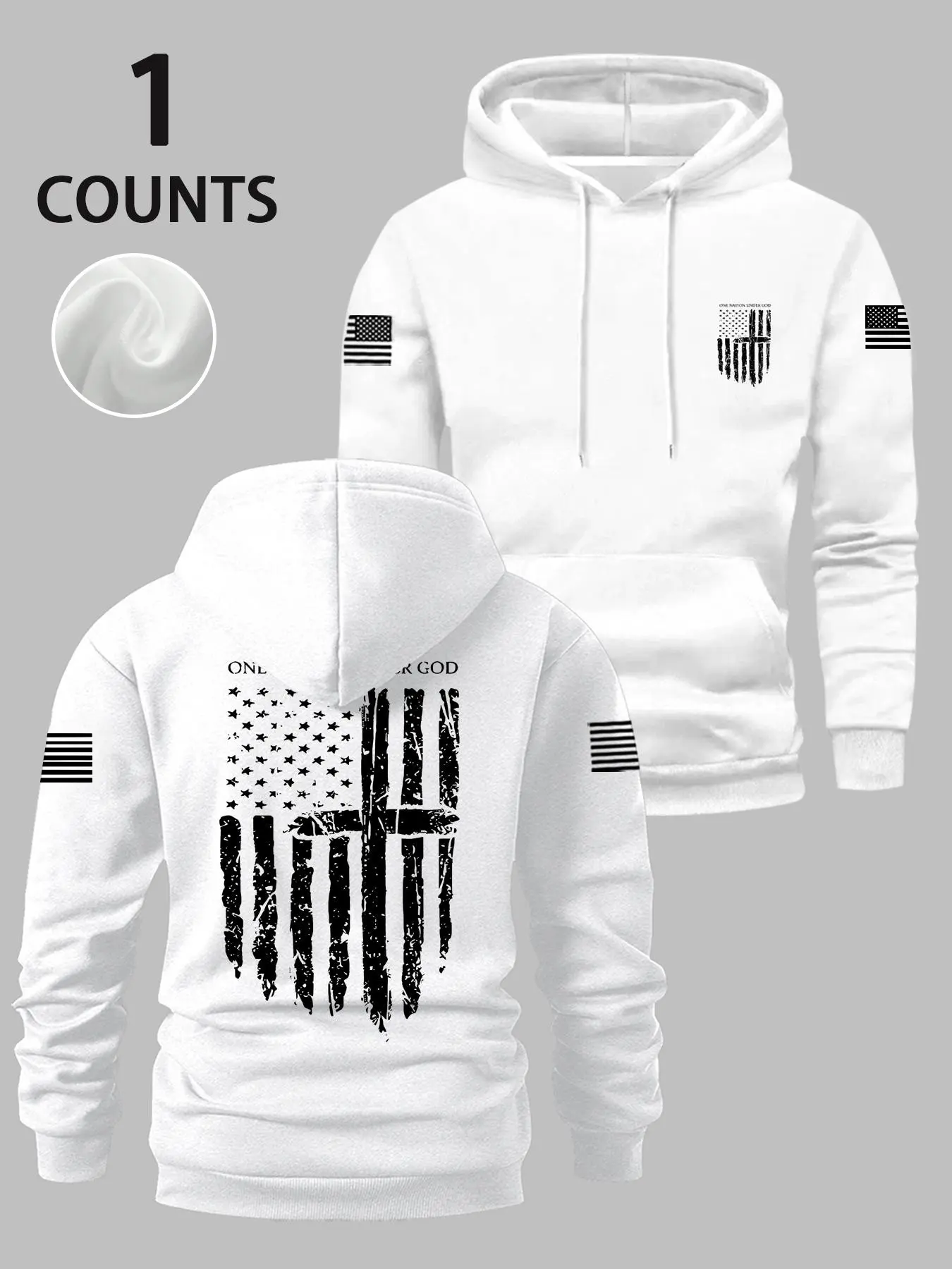 Men's Hoodie Sweatshirts with Distressed American Flag & Cross Design, Fleece Lined, Long Sleeve, Patriotic Streetwear, Casual, Usa Pride