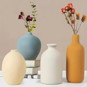Set of 4 Ceramic Vases in Colors, Simple Style Flower Pots for Home Decor Living Room Shelf Table Bookshelf Fireplace Modern Ceramic Vase
