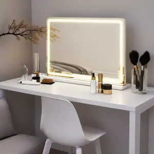 Vanity Mirror With LED Lights 3 Color Modes Touch Screen Control Square White Professional Adjustable Lighting Ultra HD True Reflection Aluminium