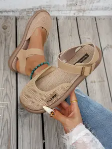 Women's Soft Sole Anti-Slip Shoes, Adjustable Velcro Strap, Breathable Mesh Lining, Lightweight Comfort, Casual Footwear