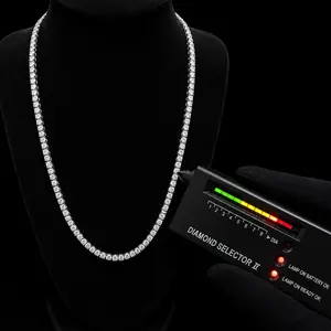 925 Solid Silver 3MM D Color VVS Moissanite Tennis Chain, 20” Length, Diamond Tester Passed
