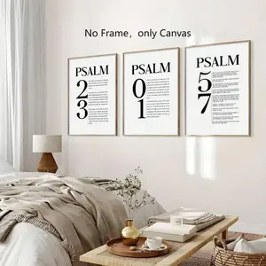 Psalms Wall Art Poster, Minimalist Print, 3 Counts/set Christian Wall Art Poster, Modern Unframed Canvas Material Wall Decor for Home Living Room Bedroom