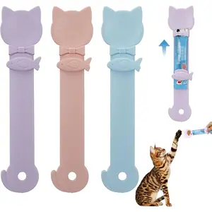 3 Pack Cat Treat Feeding Spoon with Sliding Extruder, Happy Spoon for Cats, Eco-Friendly Cat Food Spoon for Wet Food & Lickable Liquid Snack