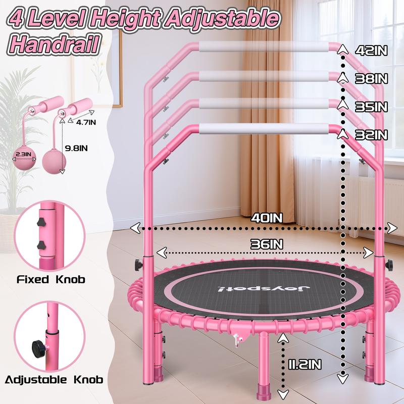 JOY SPOT! 450 LBS Foldable Trampoline 40" Fitness Trampoline with Bungees Adjustable Foam Handle/T Handle No Rope Training Jump Rope Home Gym Workout Stable Quiet Exercise Rebounder for Adults, Valentine's gift