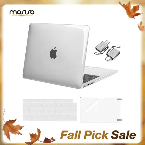 MOSISO 4-in-1 Case Compatible with MacBook Air 13.6 Inch M5 M4 M3 M2 2026-2022, Slim Hard Shell Laptop Cover with Keyboard Cover, Screen Protector and 2 USB-C to USB 3.0 Adapters for Students and Professionals