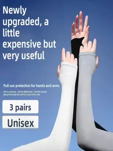 3 Pairs of Men's and Women's Summer Arm Sleeves - Lightweight Breathable Ice Silky Fiber Fabric, Elastic Sunshade Sleeves for Outdoor Sports and Casual Wear, White/Gray/Black, Seamless Design, Comfortable Fit, Light Beige