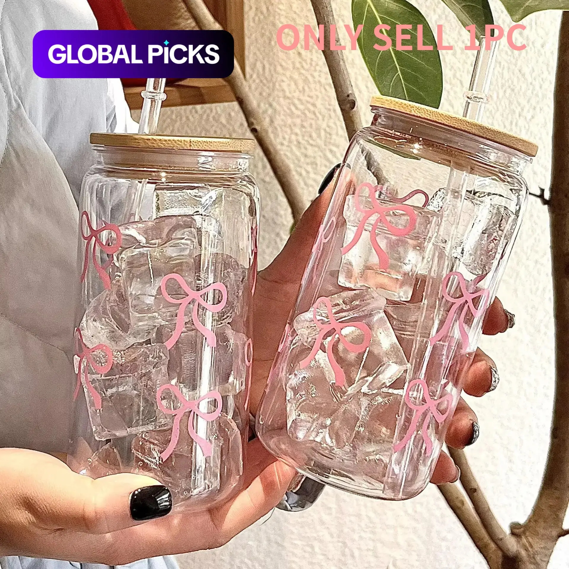 Bow Pattern Water Cup with Lid and Straw, 1-Count 16 oz Can-Shaped Iced Coffee Cup Drinkware Tumbler for Tea, Juice and Milk, Quencher Tumbler Birthday Gift #GLOBAL PICKS