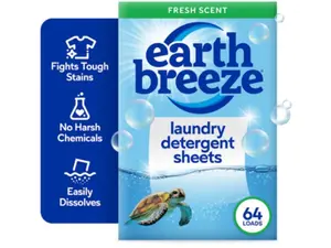 Earth Breeze Ultra-Effective Laundry Detergent Sheets Fresh Scent Eco Sheets 32 Count 64 Loads Tackles Stains Fights Odors Protects Colors
