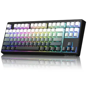 M87V2 87 Keys Membrane Gaming Wireless Keyboard,80% TKL Layout Side Printed Keys Retro Cute Creamy,RGB Backlit 4000mAh 2.4G/Wireless/Wired Computer Silent Keyboard for MAC PC RGB Lighting Keyboard