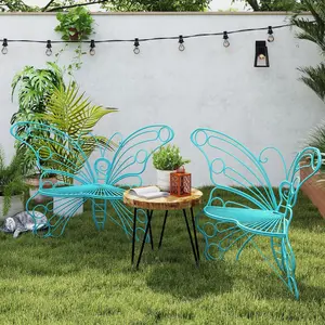 50 Inches Outdoor Bench, Garden Bench with Sturdy Iron Metal Frame, Pretty Butterfly Bench Front Porch Bench for Porch, Lawn, Garden, Yard, Patio, Backyard, Balcony, Heavy Duty Weather Resistant Anti-Rust Outside Seating Furniture, Decorative Park Benches