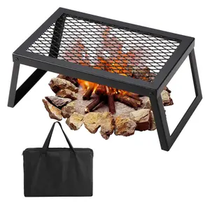[Bellemave] Folding Campfire Grill, 18 Inch Heavy Duty Steel Mesh Grate, Portable Camping Grill with Legs & Carry Bag for Outdoor Open Flame Cooking ﻿
