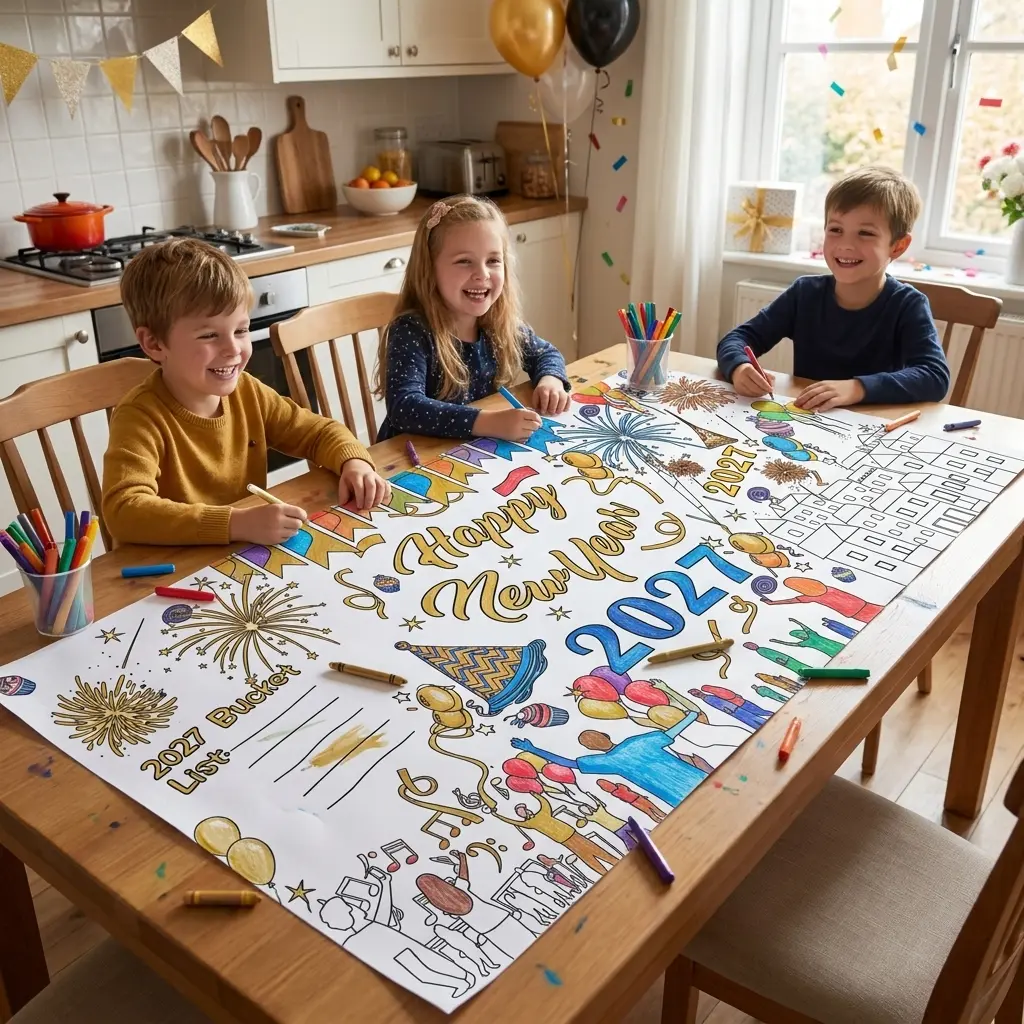 New Year 2027 Coloring Tablecloth