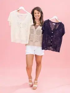 Crochet Short Sleeve Cardigan by DD Design | S-3XL