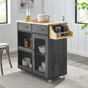 Modway Culinary Kitchen Cart With Spice Rack in Charcoal Natural