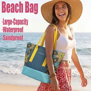 Waterproof & Sandproof Beach Tote Bag | Boho Style + Multiple Pockets for Pool & Picnic Days