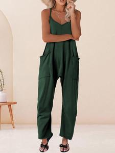 【plus size】 solid pocket adjustable strap overalls, lady minimalist chic elegant casual sleeveless jumpsuit for summer, women's plus clothing for daily wear, dungarees, womenswear, casual fashion overalls