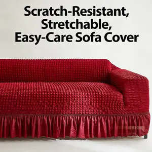 Pure Color Bubble Skirt Sofa Cover, Stretch Sofa Cover, Elastic Full Coverage Anti-Slip Protector, All-Season Universal Sofa Protection, Fits 1/2/3/4 Seater Sofas