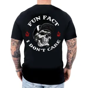 FUNNY FACT I DON'T CARE Skull Print Men's T-shirt, Top Menswear, Cotton Tee Shirt Casual Streetwear