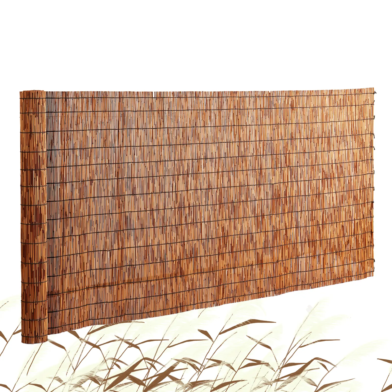 【summerfinds】VEVOR Natural Reed Fencing, 5.5 ft x 16.4 ft, Reed Screen Curtain Balcony Reed Fence Roll for Outdoor Backyard Patio, Decorative Fence for Backyard Garden Fencing Divider, Privacy Screen Panel, Brown
