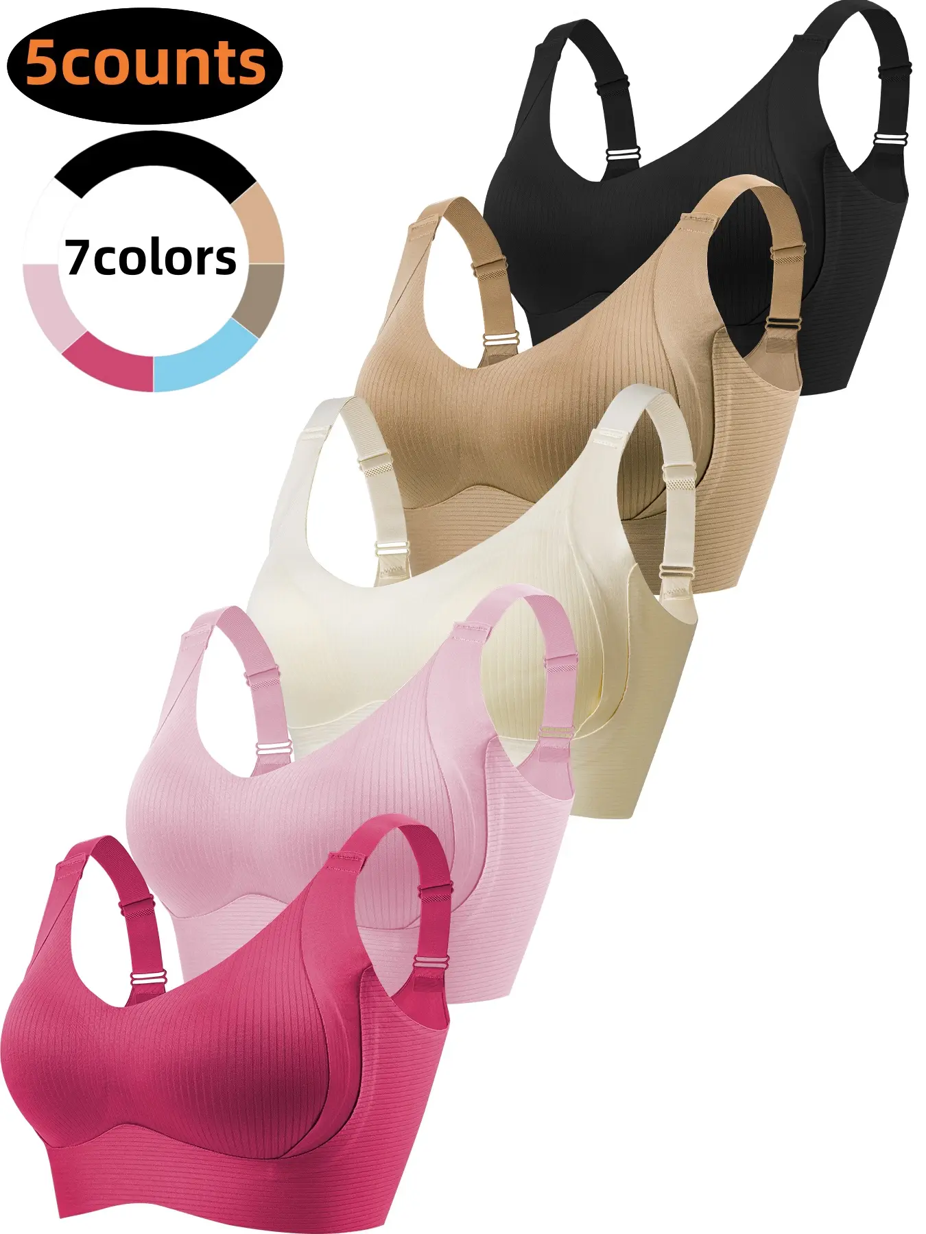 5-piece set of comfortable, seamless, Fitted, Casual bras, suitable for women, Wireless bras, suitable for everyday wear, maximum comfort. Underwear