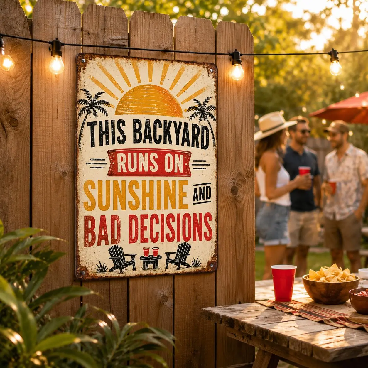 Funny Warning Sign Backyard Party Zone Enter With Snacks Only - Vintage Metal 8x12 Outdoor Patio Decor