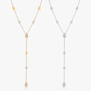 Tear Drop CZ Lariat Necklace