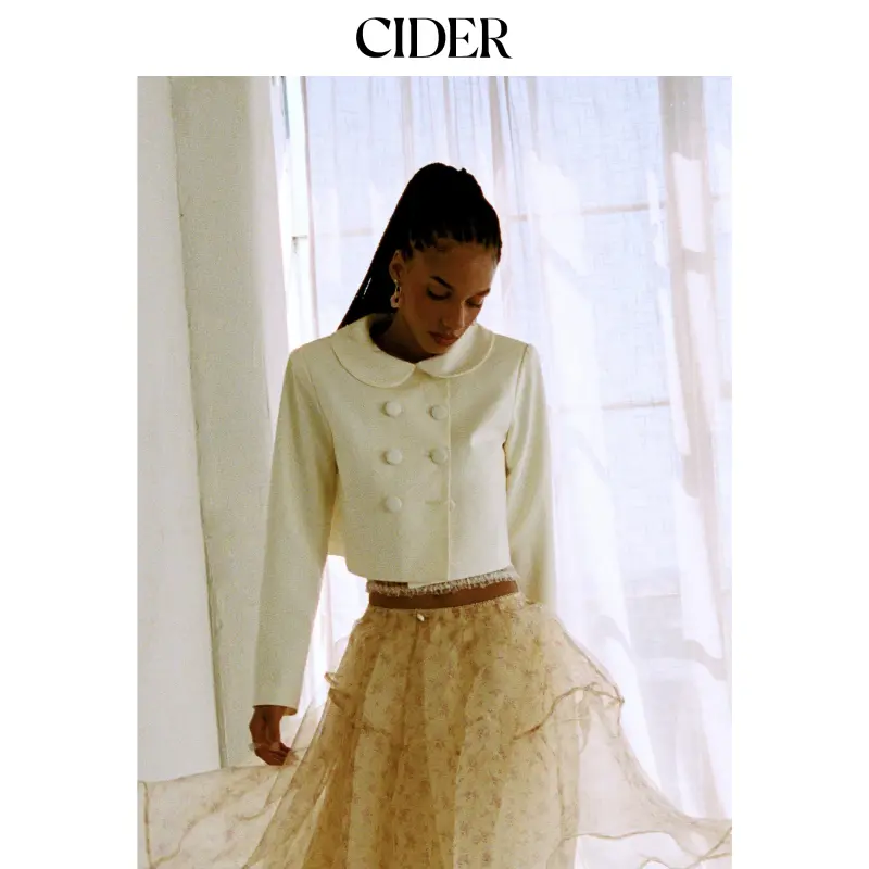 Cider Peter Pan Collar Double Breasted Long Sleeve Blazer