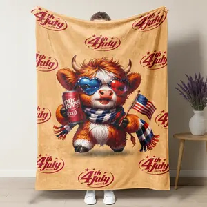Highland Cow 4th of July Lightweight Cooling Blanket,Dr Pepper Air Conditioning Throw,Soft Thin Blanket For Summer Nights & BBQs, Perfect Patriotic Gift