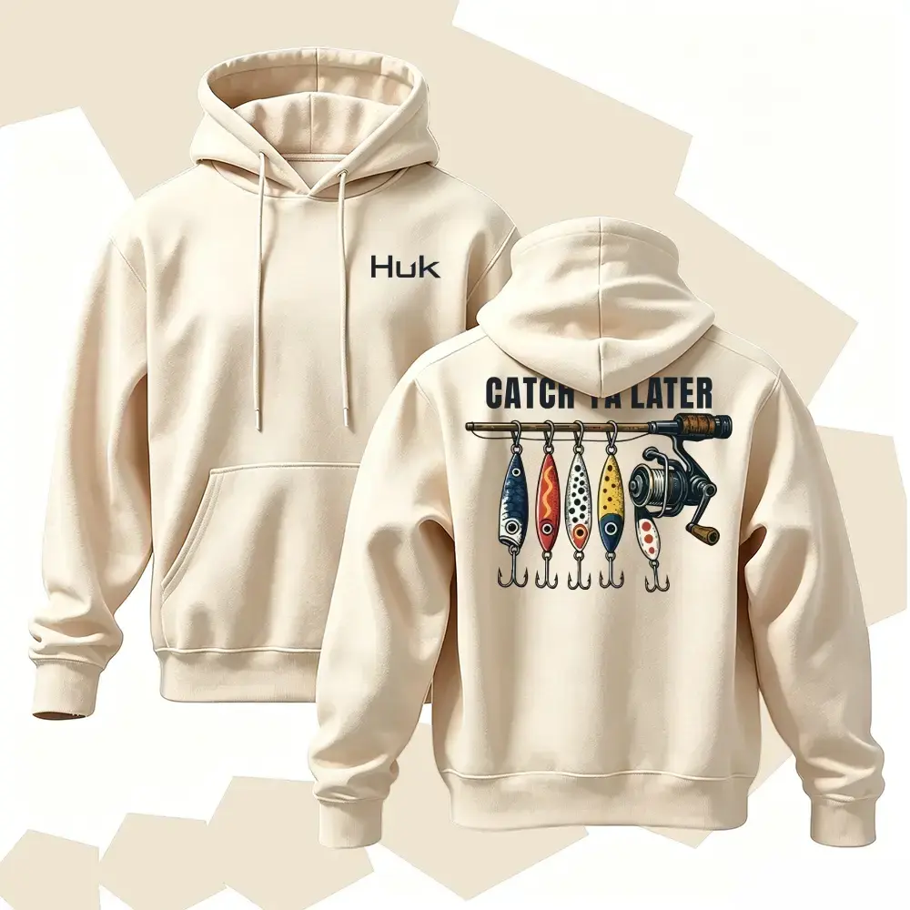 Menswear Classic Vintage American Retro Fishing Graphic Long-Sleeve Loose Fabric Hoodie, Unisex Pullover Hooded Casual Streetwear Top