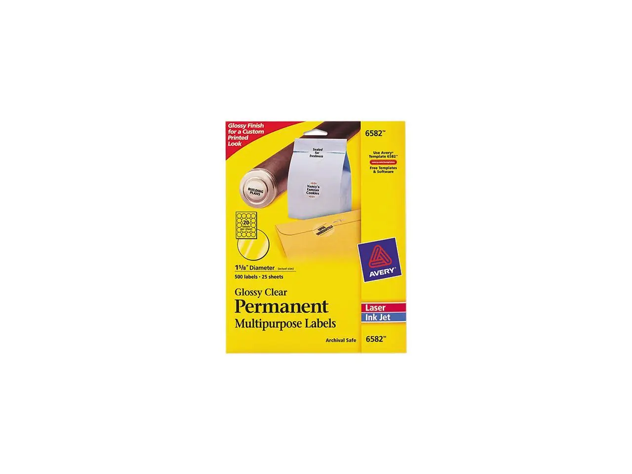 Avery 6582 Permanent I.D. Labels, 1 2/3" dia., Clear, 500/Pack Avery 6582 Permanent I.D. Labels, 1 2/3" dia., Clear, 500/Pack