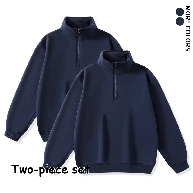 2 Pack Men Loose Quarter Zip Sweatshirt Solid Stand Collar Pullover For Street Daily Wear