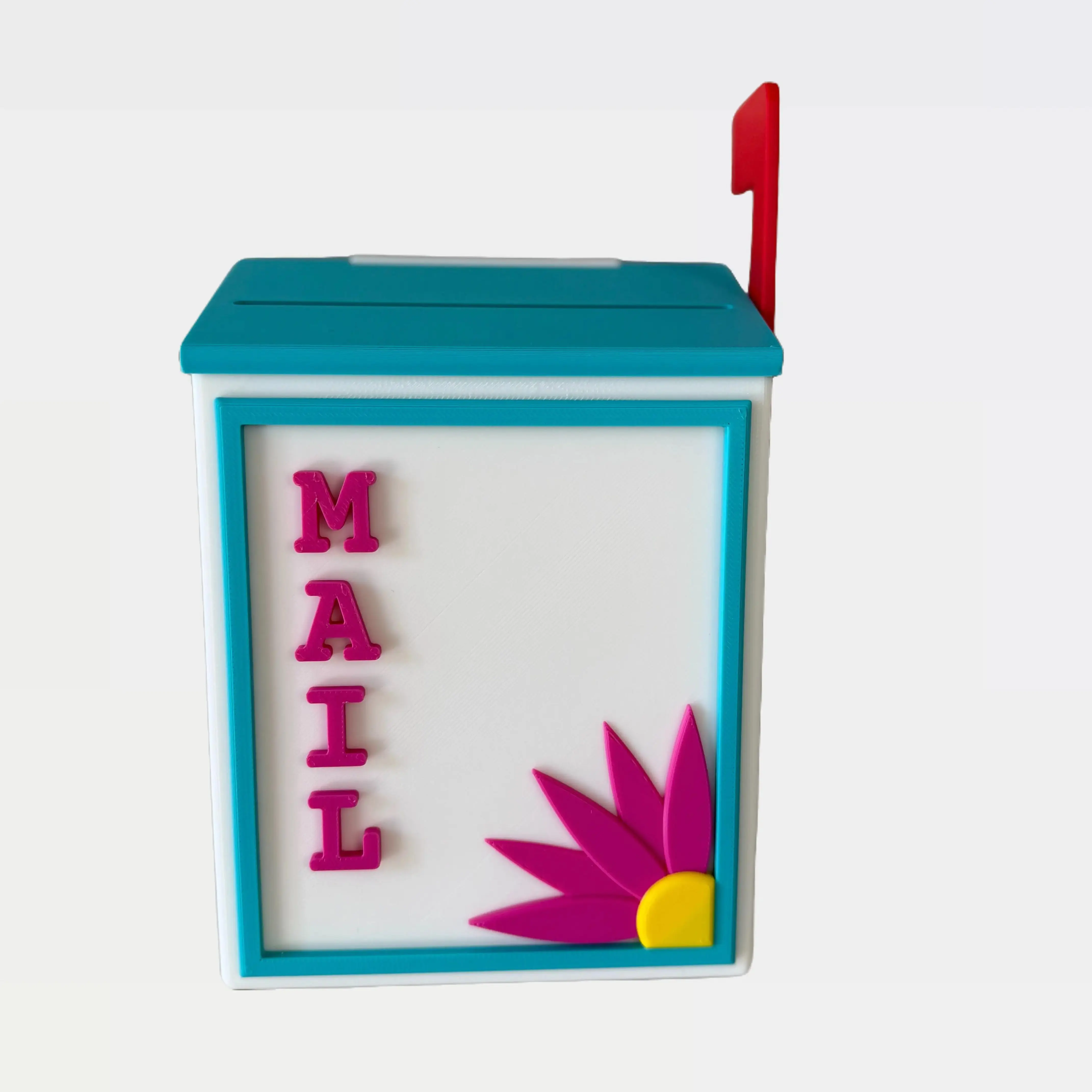 Mini Kids Mailbox – 3D Printed Tall Narrow Mailbox with Flower, Slot Lid | PLA Mail Drop Box for Kids Notes & Surprises