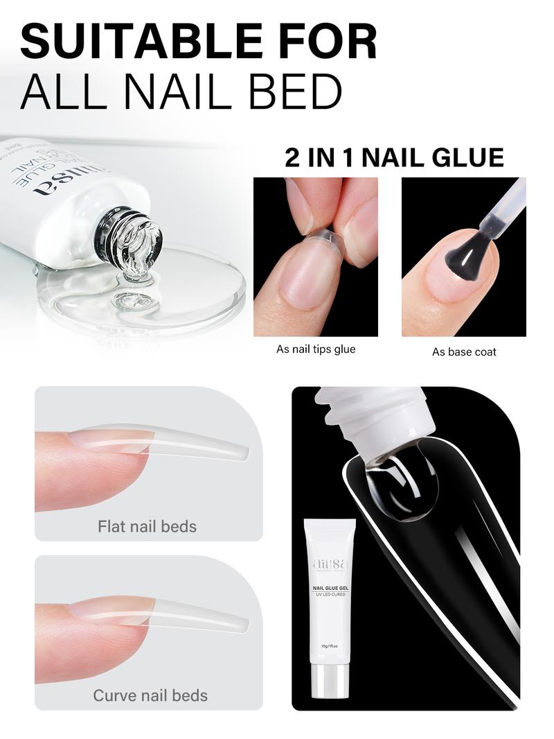 AILLSA Upgraded DIY Nail Kit Medium Square 224pcs Nail Tips in 14 Sizes with Soild Gel Nail Glue,Nail Dehyrator,4 Timers Auto Sensor UV Lamp,3 Gel Polish,Top Coat,Nail Stamp,Cuticle oil, gelx nail,Manicure Fall Nails Birthday&Chritmas Gift for Girl