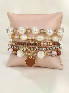Fashionable Heart & Beaded Decorated Bracelet Set, Fashion Jewelry for Party, Daily Clothing Decor, Trendy All-match & Exquisite Jewelry for Birthday Gift