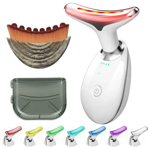 Cotsoco 7-Color Facial Massager & Lymphatic Contour Face Brush Set, Heated LED Red Light High Vibration Device for Lymphatic Drainage, Jawline Massage, Chin Lifting & Neck Firming, Women's Beauty Gift, Lymphatic Drainage Products, Heated Led Red Light Ski