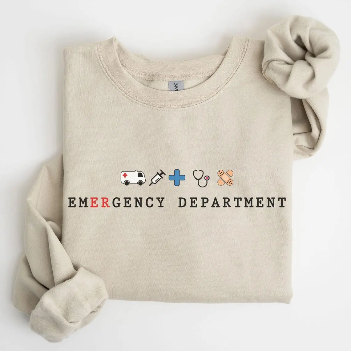 Gildan Women's Fitted Ribbed Round Neck Cotton Sweatshirt - Long Sleeve, Oversized, Spandex-Yarn Smooth Light Fabric, Casual Style Tops Clothes, Emergency Department Nurse Gift