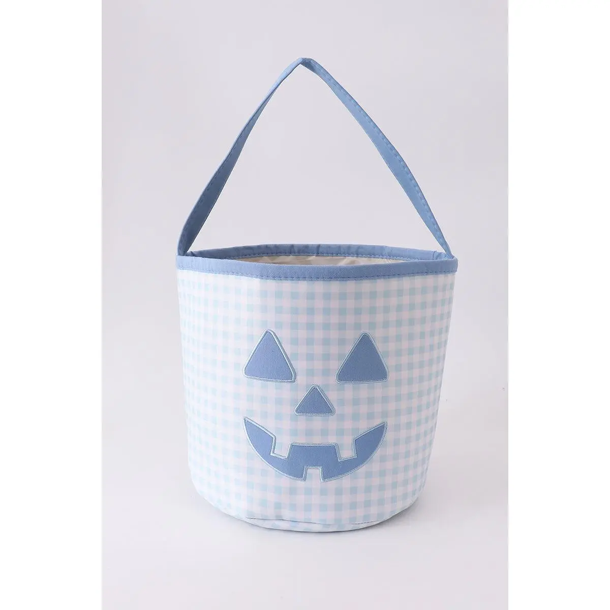 Blue Pumpkin Applique Gingham Basket