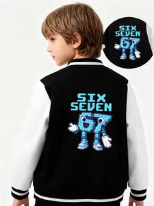 Building Blocks Numbers 67 Six Seven. Robot Printed Boys' And Girls' Spring/Autumn New Style Cool Baseball Jackets With Cardigans, Fashionable, Casual, Comfortable, Suitable For Daily Use And Outdoor Occasions, Great Choice For Gift Giving.