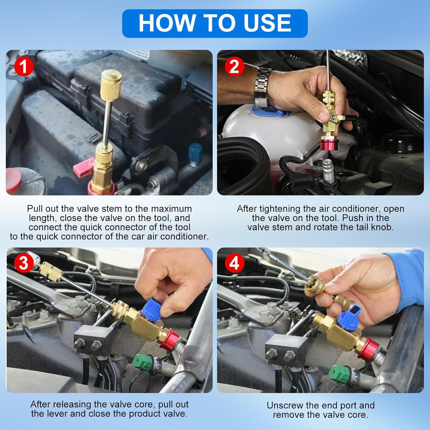 GJANSH R134A Valve Core Remover Installer, High Low Pressure AC Valve Core Tool Kit for R134A Refrigerant System GJANSH R134A Valve Core Remover Installer, High Low Pressure AC Valve Core Tool Kit for R134A Refrigerant System