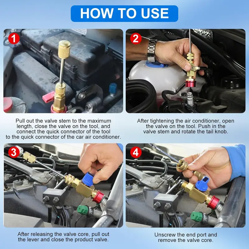 GJANSH R134A Valve Core Remover-Installer Tool Kit (1 Set) - Manual Quick-Service Tools for Mechanics, R134A Car AC System High-Low Pressure Maintenance Fitting