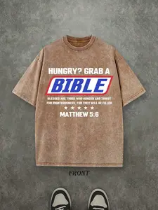 HUNGRY?GRAB A Unisex Washed Christian Shirt, Christian Scripture T-Shirt, Vintage Retro Washed Shirt Single-Sided Printed High Quality Christian T-Shirt, Christian Gifts, Men's And Women's Shirts, Comfortable, Fashion Christian Shirt