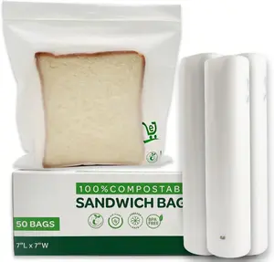 FPN Compostable Sandwich Bags 200ct 7" X "7 Ziplock Food Storage Bags Durable, Leakproof, Non-BPA, Freezer-Safe